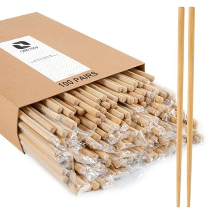 LOROTOCO 100Pairs Bamboo Chopsticks Disposable | Individually Wrapped | Bulk | Separated | Round | Premium Quality-（9.45in)