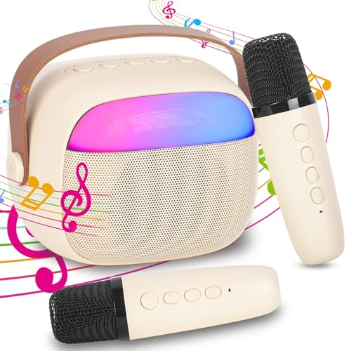 Micro Karaoke Enfant sans Fil avec 2 Micro, Portable Karaoké Bluetooth avec Magique Voix Change et LED Lumière Qualité Sonore HiFi Mini Microphone Karaoké Jouet Complet pour Fille Garçon Cadeau