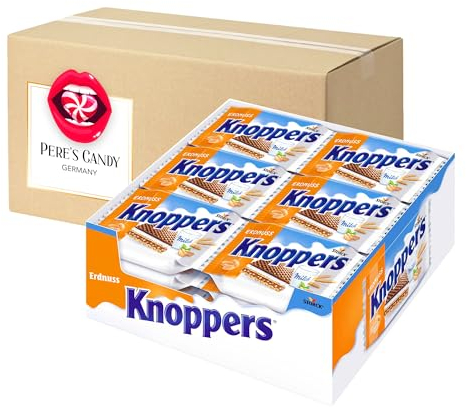 Pere's Candy Bundle für Knoppers Erdnuss Waffelschnitten 24er x 25g Erdnusscreme-Füllung + Pere's Candy Notepad DIN A7-25 Blatt