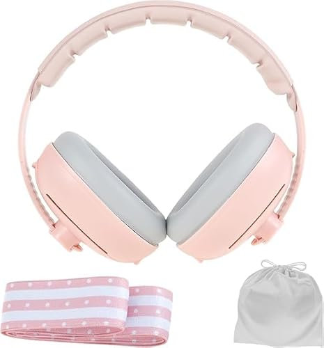 NIHUIFDPY Casque anti-bruit 2 en 1 pour bébés et tout-petits jusqu'à 48 mois, casque réglable avec bande extensible, casque antibruit pour bébé contre les dommages auditifs et améliore le sommeil,