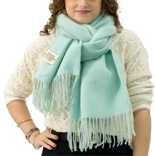 XIFRIKA Bufanda Larga para Mujer con Flecos de Color Turquesa – Pañuelo Suave, Cálida y Elegante, Bufanda Tamaño 200x64 cm. Abrigada e Ideal para Invierno