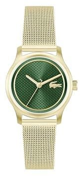 Lacoste Uhr mit DREI-Zeiger-Quarzwerk für Damen Kollektion Elyse mit Goldfarben Edelstahl-Mesh-Gliederarmband - 2001389