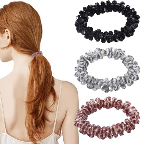3 Stück Haargummi Damen Scrunchies Kristall, Haarschmuck, Scrunchies Glitzer Haargummi mit Strass, Haarschmuck Glitzer, Elastischer Haarband mit Funkelnde Perlen für Damen Mädchen