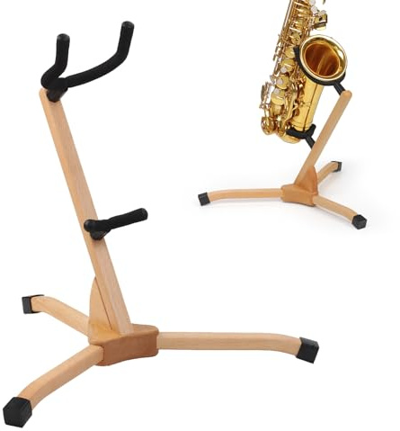 Alto & Tenor Saxophone Stand, Detachable Beech Wood Folding Saxophone Stand Saxophone Holder Rack, Adjustable Wooden Sax Tripod Holder Saxophone Holder, Portable Musical Instrument Saxophone Accessories Part