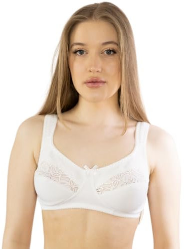 Reggiseno Donna Coppa B in Cotone Senza Ferretto, Reggiseno in Pizzo (Anche Taglie Forti) – Made in Italy, Bianco Nero Pelle 3-10, Spalla Larga e Dorsali Morbide per Sostegno Ottimale