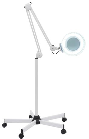 Beaudreaul lampada con lente d'ingrandimento, regolabile a 360°, 5 lampadine, piedistallo e treppiede, ideale per cosmetici e lavoro degli estetisti