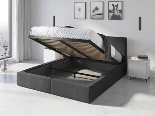 Interbeds Letto matrimoniale imbottito Hilton con struttura, box contenitore, imbottitura idrofobica (grafite, 160x200)