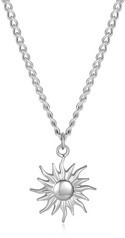 GINAZL Sun Necklace for Men, Stainless Steel Necklace Chain Mens Necklaces Anniversary Birsthday Gifts for Men Him Boyfriends Summer Surfer Pendant Necklaces (SS)