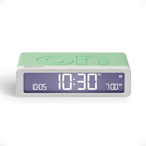 Lexon Flip Classic x Pantone – Digitaler Design Wecker ON/Off – Wiederaufladbarer Reisewecker – Leiser Alarm – Kompakte Tischuhr LED für Schlafzimmer, Büro oder Kinderzimmer - Mint glänzend