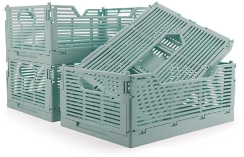 Vivikivi 4-Pack Collapsible Storage Boxes, Foldable Plastic Crates for Storage Stackable, Space-Saving Folding Baskets for Home, Classroom, Office, Kitchen, Bedroom (30.5x20.5x12.5cm, Blue)
