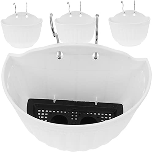 TOYANDONA Set di 4 Vasi da Balcone in Resina Bianca Sospesi con Ganci per Piante e Fiori, Design Facile da Appendere per Giardino e Cortile