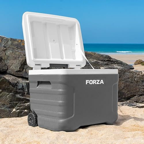 FORZA IceGuard Kühlbox mit Rollen | Tragbare Eistruhe mit Griff & Rollen - Hält den Inhalt 72 Stunden kalt - Ideal für Strand, BBQ oder Teamsport [20L 41L 47L 98L] (41L Kapazität)
