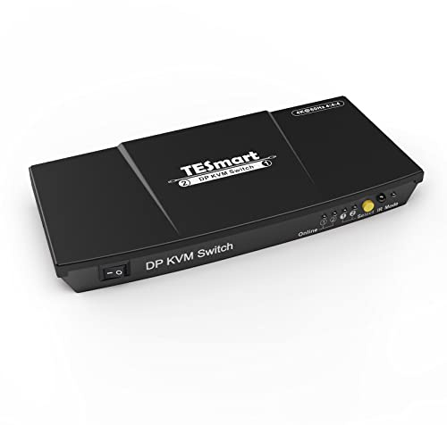 TESmart Displayport KVM Switch, for 2 Computers 1 Monitor, 4K@60Hz USB 2.0| EDID Emulator | Auto Scan | IR Remote/Panel Button/Hotkey Switch | Pass-Through, with Input Cables, Black
