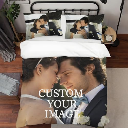 RHMMDIYST Copripiumino personalizzato Set,Singolo/Matrimoniale Set biancheria da letto con foto/testo,Confortevole, Traspirante,Copripiumino e 2 federe