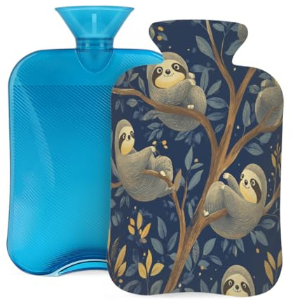 Mexpekil Wärmflasche mit weichem Flanellbezug, 2 l, großer Wärmbeutel zur Schmerzlinderung, warme Hände, Füße und Körper, ideales Geschenk für Erwachsene und Kinder (Faultier auf Baumzweig)