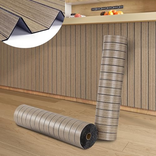 ReWallpaper 24in x 10ft Peel and Stick Slat Wall Panels Faux Wood Paneling Roll Self Adhesive Acoustic Foam Panels Sound Absorbing DIY for Apartment Bedroom Living Room Office Headboard Accent Walls
