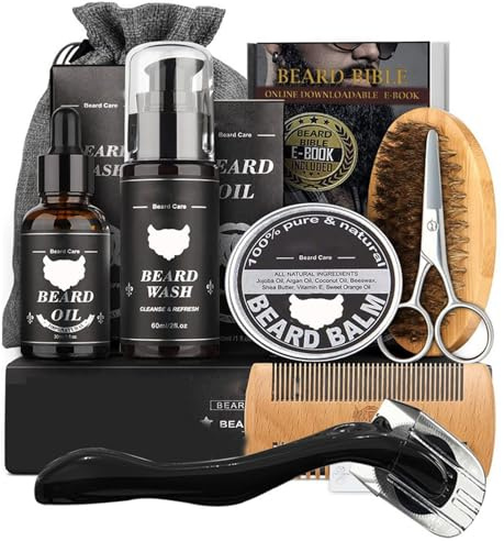 Beard Grooming Kit with Beard Oil & Balm & Wash,Comb, Brush,Beard Grooming Kit for Men,Valentines Gifts for Him,Mens Gift Set,Beard Care Kit for Men,Husband/Father/Boy Friend-8PCS