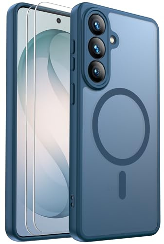 for Samsung Galaxy S26 Case Magnetic Shockproof, Full Camera Protection, Fit for MagSafe, with Screen Protector X2, Translucent Anti-Fingerprint Case for Samsung Galaxy S26 (Blue)