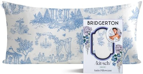 Bridgerton x Kitsch Satin Pillowcase with Zipper for Hair & Skin - Softer Than Silk Pillow Cases, Cooling Satin Pillow Case, Wrinkle-Free - King Size Satin Pillow Case (19x36) - Garden Toile