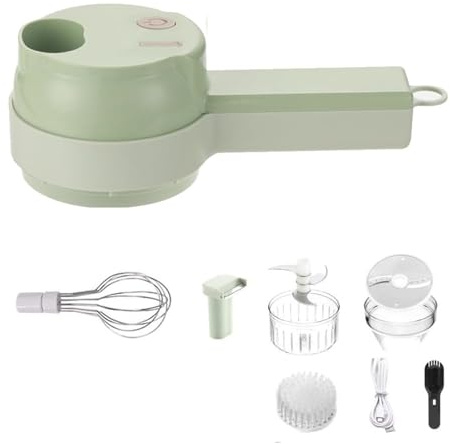 4 in1 Electric Vegetable Chopper Set, Wireless Vegetable Processor Chop Whisk Clean Rechargeable, Handheld Veg Chopper Portable Crusher Food Blender Mini Slicer for Garlic, Onion, Chilli (1 Pack)