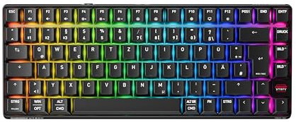 Cherry XTRFY K33 Compact Wireless, Gaming-Tastatur, Deutsch QWERTZ, Schwarz | Kabelloses Mem-chanical Keyboard, 75-Prozent-Format, Multi-Device, RGB-Beleuchtung, IP54 Staub- & Spritzwassergeschützt