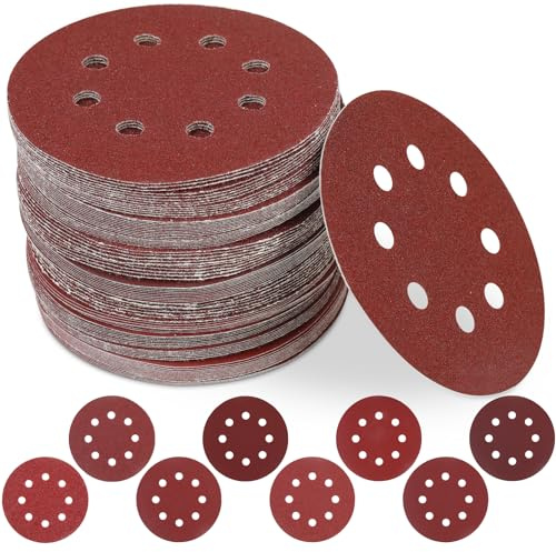KORVORIA 100 Pièces Disque Abrasif 125mm, 8 Trous Papier à Poncer | Disque Poncage pour Ponceuse Excentrique, avec 40/60/80/120/180/240/320/400