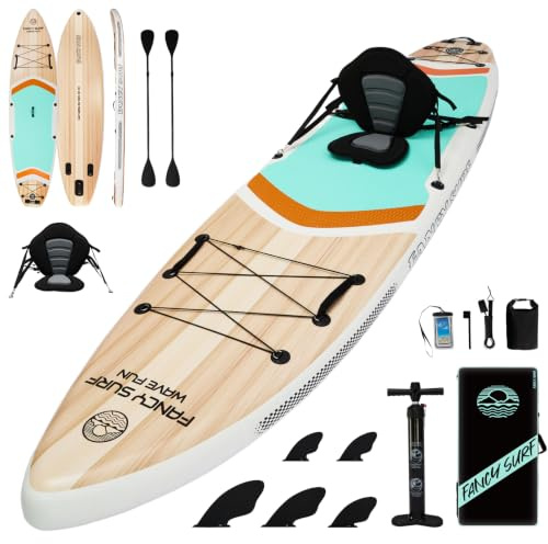 366cm x 90cm Aufblasbares Stand Up Paddling Board mit Kajaksitz, 250kg Sup Paddle Board for Adults with Pump, Fins, Backpack, Accessories & Waterproof Phone Pouch for Fishing, Yoga, Touring