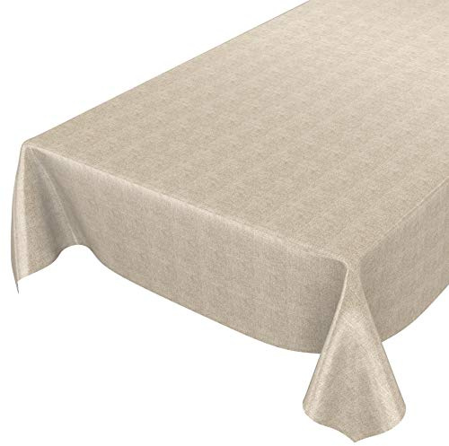 ANRO Wachstuchtischdecke Wachstuch Wachstischdecke Tischdecke Wachstuchdecke Beige Leinenoptik 160x140cm