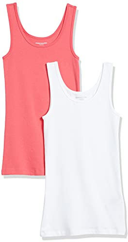 Amazon Essentials 2-pack Tank, camisa Mujer, Rojo (Bright Pink/White), Medium (Talla del fabricante: )