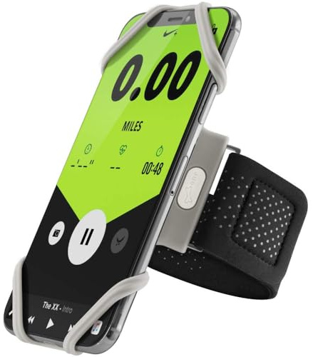 BONE Laufarmband, Sportarmband, iPhone-Halterung zum Laufen, universelles Lauf-Handy-Armband für Apple iPhone 16 15 14 13 12 Pro Max XS XR X Samsung Galaxy (Grau/S, S (20-25cm))