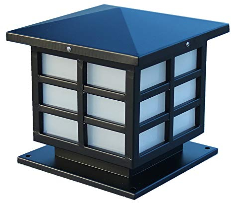 HONY-LIGHT Außen Sockelleuchte Retro E27 Schwarz Platz Gartenleuchte Aluminium und Acryl Säulelampe Wasserdichte IP54 Villa Balkon Rasen Terrasse Pfosten Zaun Wegeleuchte 28 * 30 * 30 cm