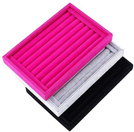 Velvet 7 Slots Ring plateau de présentation de bijoux, boîte de rangement organisateur de bijoux cas de stockage pour anneaux boucles d'oreilles Bracelets colliers (noir)