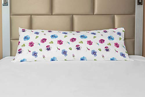 ABAKUHAUS Blume Körper Kissenbezug mit Reißverschluss, Stiefmütterchen Blütenblätter und Sprossen, Deko-Akzent Langer Kissenbezug, 53 x 137 cm, Mehrfarbig