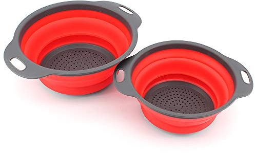 ShawFly Cesta de Drenaje Plegable Juego de colador Plegable Cesta de Comida de Frutas y Verduras Cesta de Lavado de 2 Piezas, para escurrir pastas, Vegetales y Frutas (Rojo)