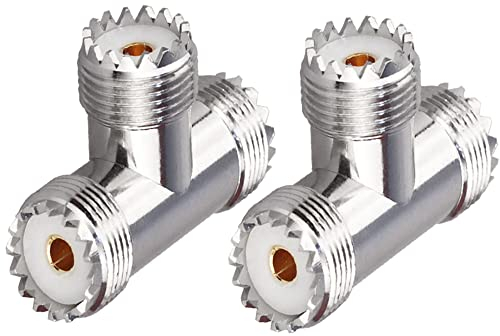 TUOLNK UHF Triple Tee Connector UHF Female to Dual UHF Female 3 Way Splitter Coax Adapter PL259 SO239 T Shape Adapter for Ham Radio CB Antenna 2 Pack