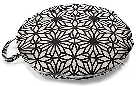 ABAKUHAUS Ethnisch Rundes Bodenkissen mit Griff, marokkanische Stern, dekoratives Kissen für Wohnzimmer & Schlafsäle, 45 cm, Schwarz und Off White