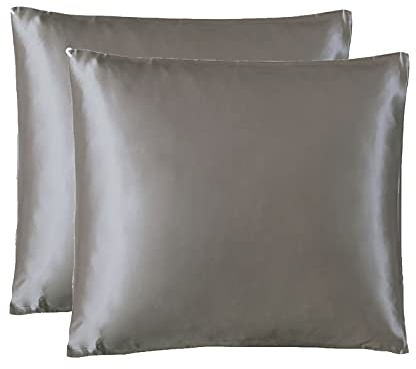 THXSILK Seide Kissenhülle 2 Stück aus Seide 25 Momme - Natürliche Seide Kissenbezüge für Haarpflege Damen und Herren - Holzkohle, 80x80cm