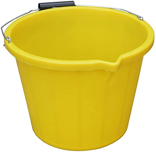 Plastic Builders Yellow 3 Gallon 14 Litre Bucket Water Mixing Storage Strong with Measuring Guide, Handle And Spout.