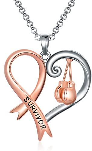 Dorunmo Breast Cancer Necklace 925 Sterling Silver Cancer Awareness Necklace Pink Ribbon Pendant Inspirational Jewelry Gifts for Women Friend, 20*30mm, Sterling Silver, base