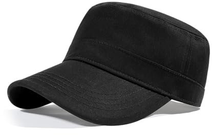 QOHNK Platt topp hatt för män kvinnor bomull baseballkeps unisex kadett armékeps justerbar militär platt topp keps, Svart XL, 6