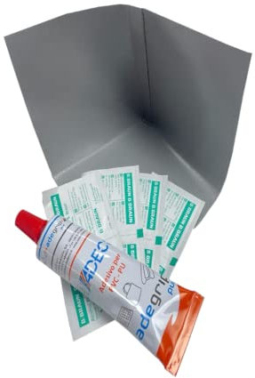 Anhängerplanen-Ecken Reparaturset | LKW-Plane Reparaturset inkl. PVC-Kleber | Reperaturset Anhängerecke (Lichtgrau, 10cmx10cmx10cm)