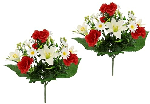Flair Flower Strauß aus Lilien Nelken Margeriten künstlich Kunstblumen Bouquet Seidenblumen Blumenbusch Blumenbouquet Blumenstrauß Blumenarrangements Hochzeitsdeko Hochzeitsstrauß 2erSet