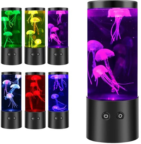 Jellyfish Lamp Jelly Fish Lava Light Lamp Aquarium Sensory Lights with 7 Change Colours Modes Realistic Jellyfish Tank Mood Light USB/Battery Operated Table Lamps for Living Room Bedroom Office Décor