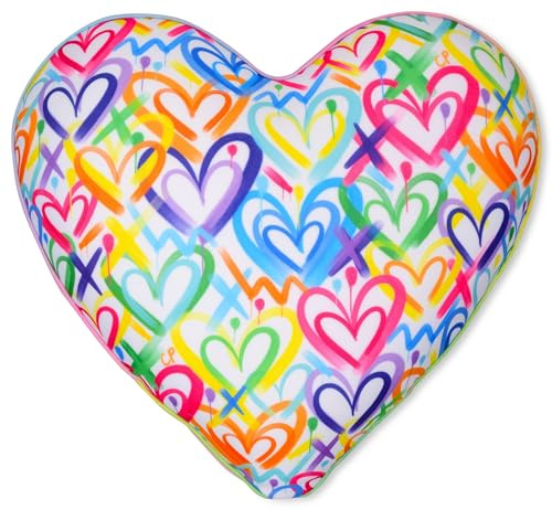 iscream + Corey Paige Designs Graffiti Hearts Heart Shaped 12 x 12 Fleece Back Microbead Pillow