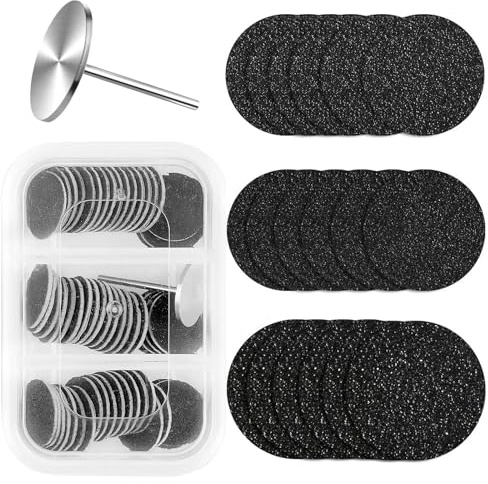 XIATIAN Schleifscheiben Pediküre, 61 Stück Nagelscheiben 80/120/180 Grit | mit Metall Nagelbohrern, Aufbewahrungsbox, Tragbar und Hygienisch, Einfach Auszutauschen, für Rissige Fersen Harte, Tote Haut