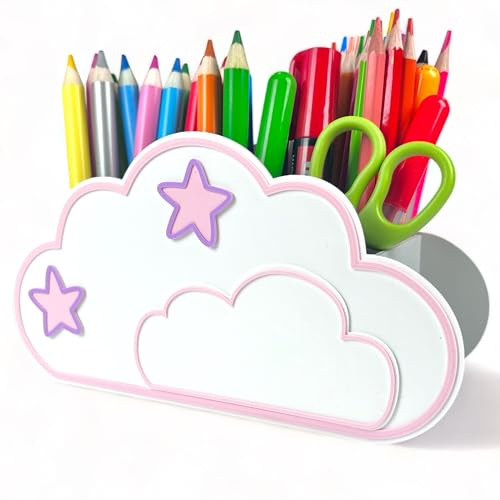 KAJAWIS Stifteorganizer, Kinderorganizer, umweltfreundlich, Stiftehalter, Wolke, Schreibtisch, Schlamperbox (Pink_star)