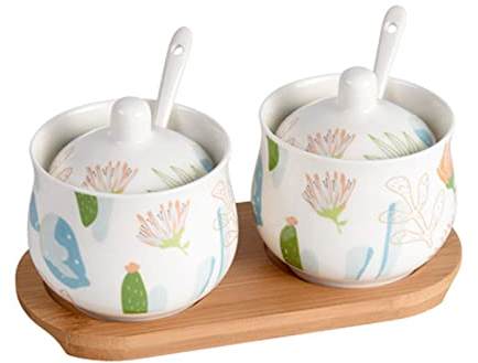 Barattolo for spezie in porcellana, zuccheriera, zuccheriera in ceramica con coperchio, zuccheriera in porcellana con cucchiaio, piccola saliera, barattolo portaoggetti, for bar, ristorante-Bianco-3 S