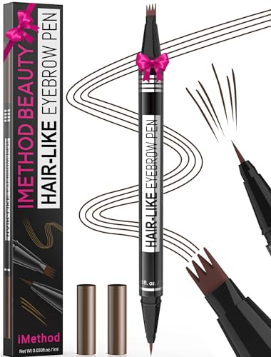 iMethod Microblading – Crayon à sourcils magique 2 en 1 à double extrémité pour femme avec 4 pointes fourchues et pointe pinceau précise pour créer des sourcils naturels comme des cheveux, dure toute