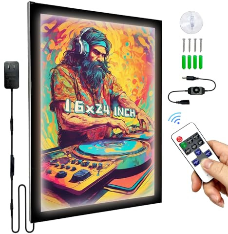 MAOBYGO LED-Posterrahmen, 40,6 x 61 cm, mit Fernbedienung und einstellbarer Helligkeit für Filmposter, magnetischer Filmplakatrahmen, horizontal/vertikal, beleuchtetes Leuchtkastenschild