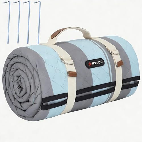 HX&OD Wasserdichte Outdoor-Picknickdecke, 203 x 203 cm, faltbar, mit Tragegurt, Grau/Grün
